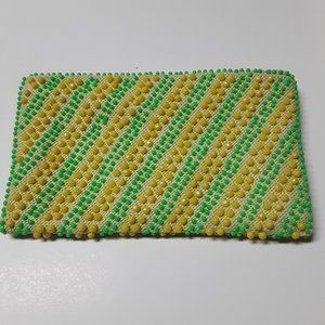 Vintage Beaded Coin Purse Pouch Clutch Made in Hong Kong Green & Yellow Retro